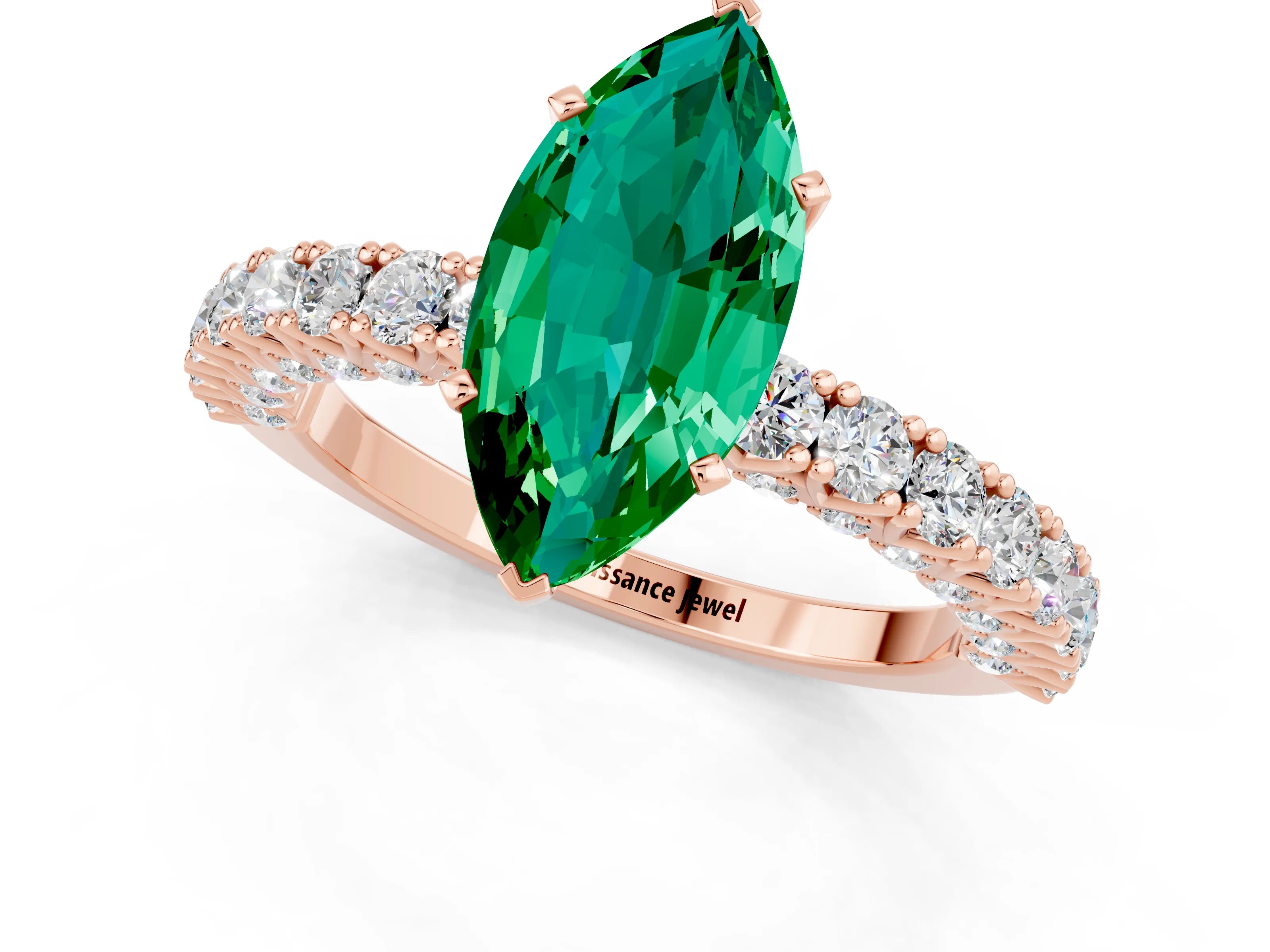 Rose gold Marquise Cut Diamond Pavé Band Solitaire Ring with Prong Setting_1