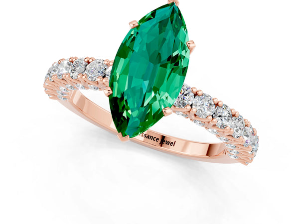 Rose gold Marquise Cut Diamond Pavé Band Solitaire Ring with Prong Setting