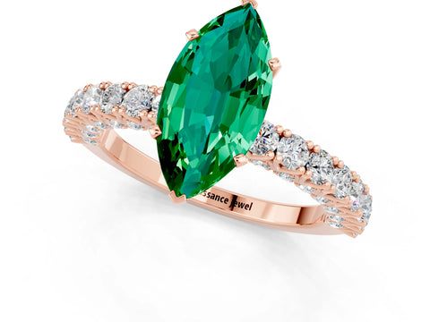 Rose gold Marquise Cut Diamond Pavé Band Solitaire Ring with Prong Setting_1