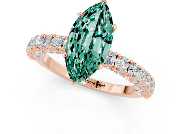Rose gold Marquise Cut Diamond Pavé Band Solitaire Ring with Prong Setting
