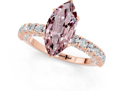 Rose gold Marquise Cut Diamond Pavé Band Solitaire Ring with Prong Setting_1
