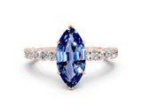 Rose gold Marquise Cut Diamond Pavé Band Solitaire Ring with Prong Setting