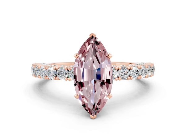 Rose gold Marquise Cut Diamond Pavé Band Solitaire Ring with Prong Setting