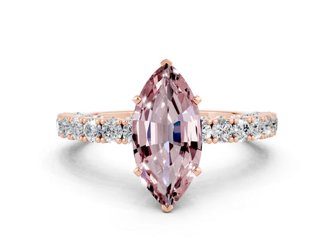 Rose gold Marquise Cut Diamond Pavé Band Solitaire Ring with Prong Setting