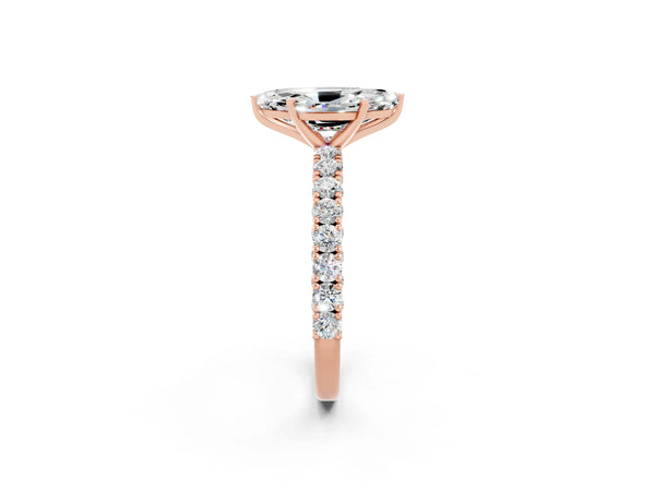 Rose gold Marquise Cut Diamond Pavé Band Solitaire Ring with Prong Setting