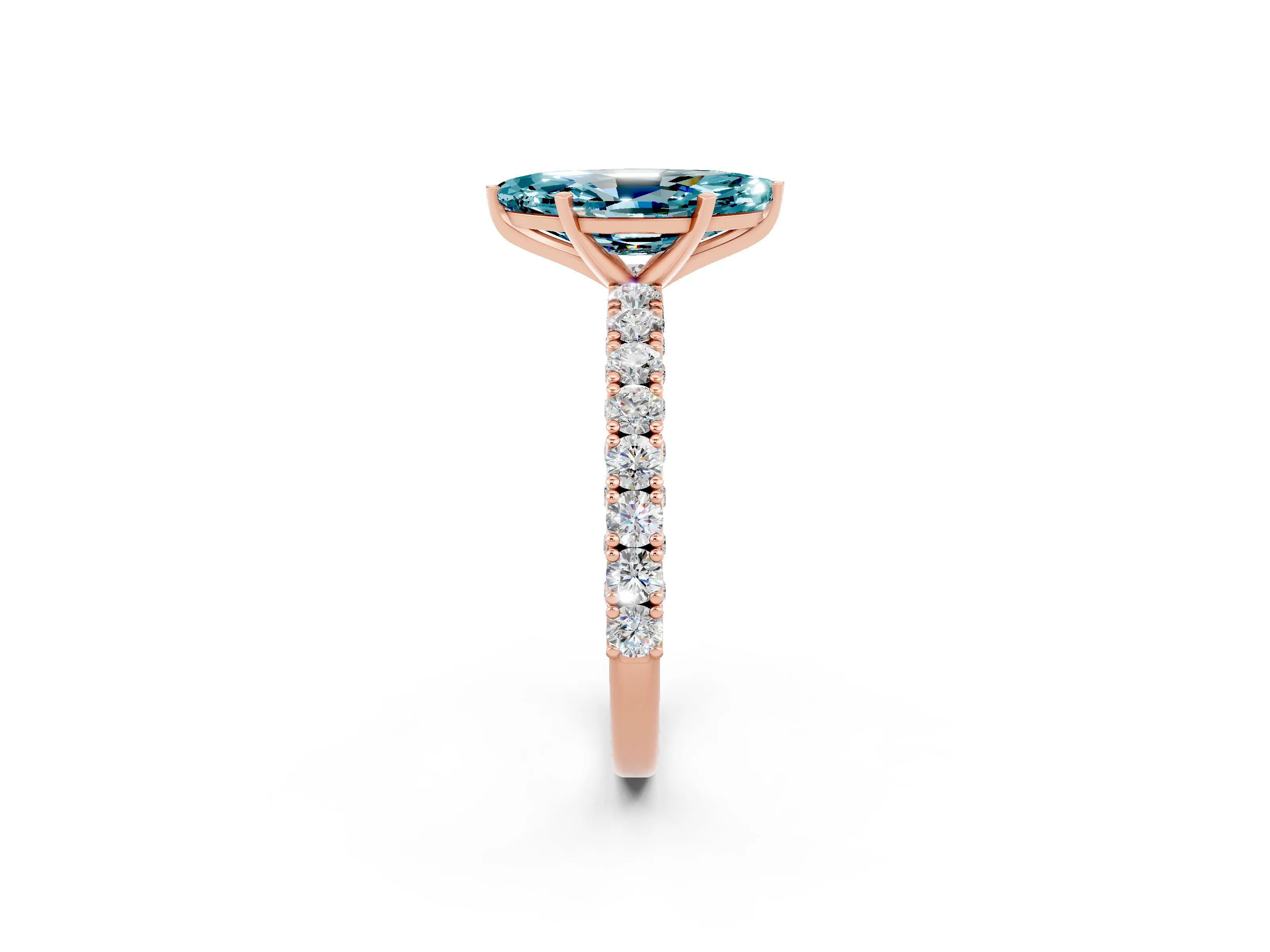 Rose gold Marquise Cut Diamond Pavé Band Solitaire Ring with Prong Setting_2