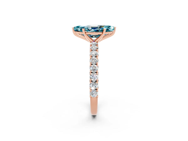 Rose gold Marquise Cut Diamond Pavé Band Solitaire Ring with Prong Setting
