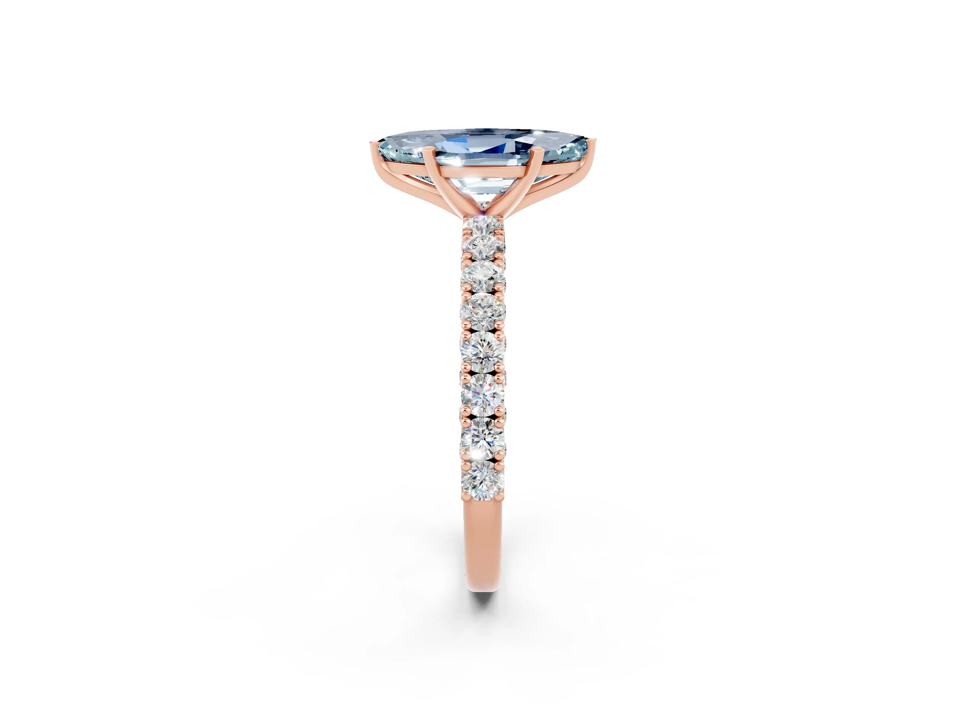 Rose gold Marquise Cut Diamond Pavé Band Solitaire Ring with Prong Setting_2