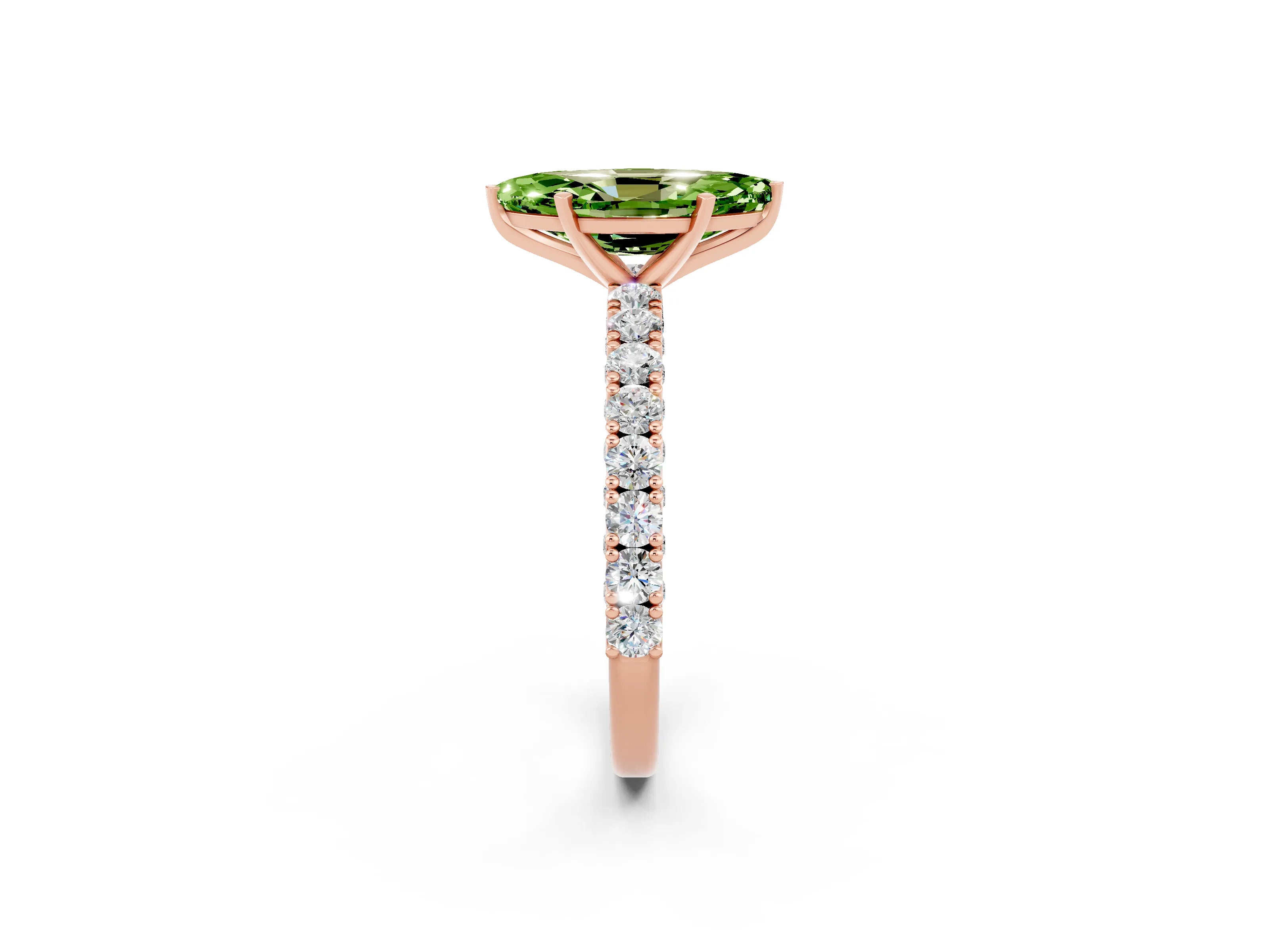 Rose gold Marquise Cut Diamond Pavé Band Solitaire Ring with Prong Setting_2