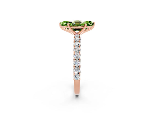 Rose gold Marquise Cut Diamond Pavé Band Solitaire Ring with Prong Setting