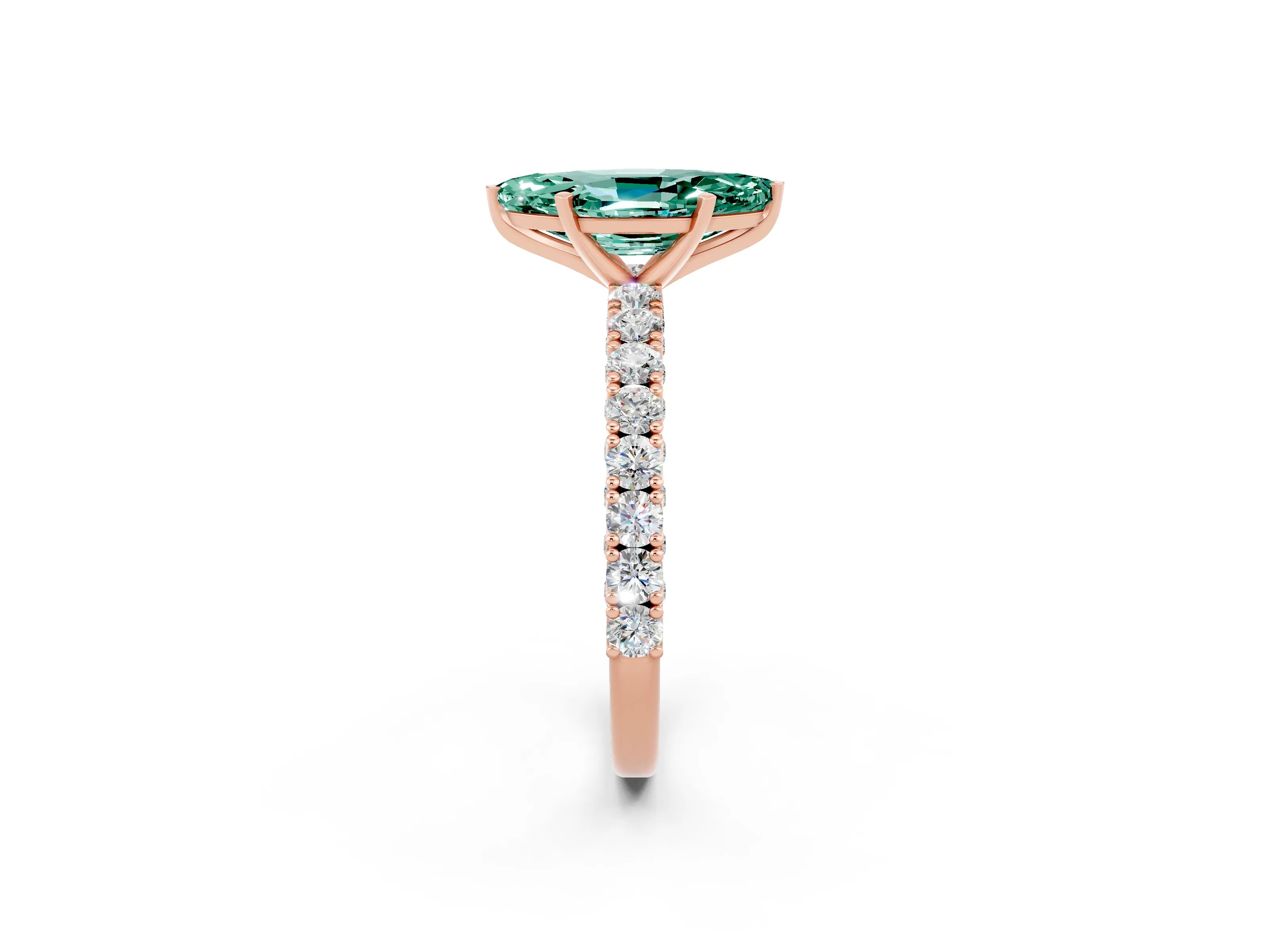 Rose gold Marquise Cut Diamond Pavé Band Solitaire Ring with Prong Setting_2