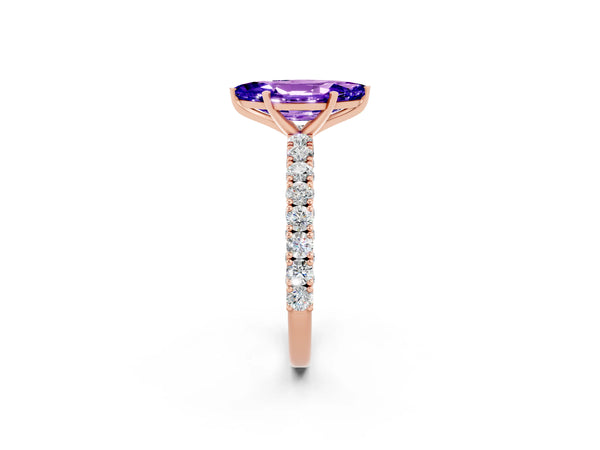 Rose gold Marquise Cut Diamond Pavé Band Solitaire Ring with Prong Setting