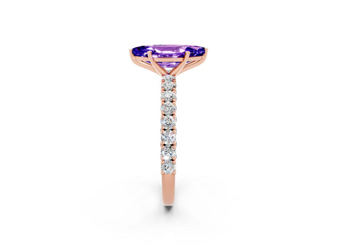Rose gold Marquise Cut Diamond Pavé Band Solitaire Ring with Prong Setting_2
