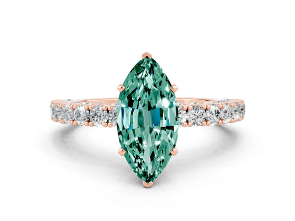 Rose gold Marquise Cut Diamond Pavé Band Solitaire Ring with Prong Setting