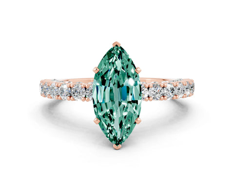 Rose gold Marquise Cut Diamond Pavé Band Solitaire Ring with Prong Setting