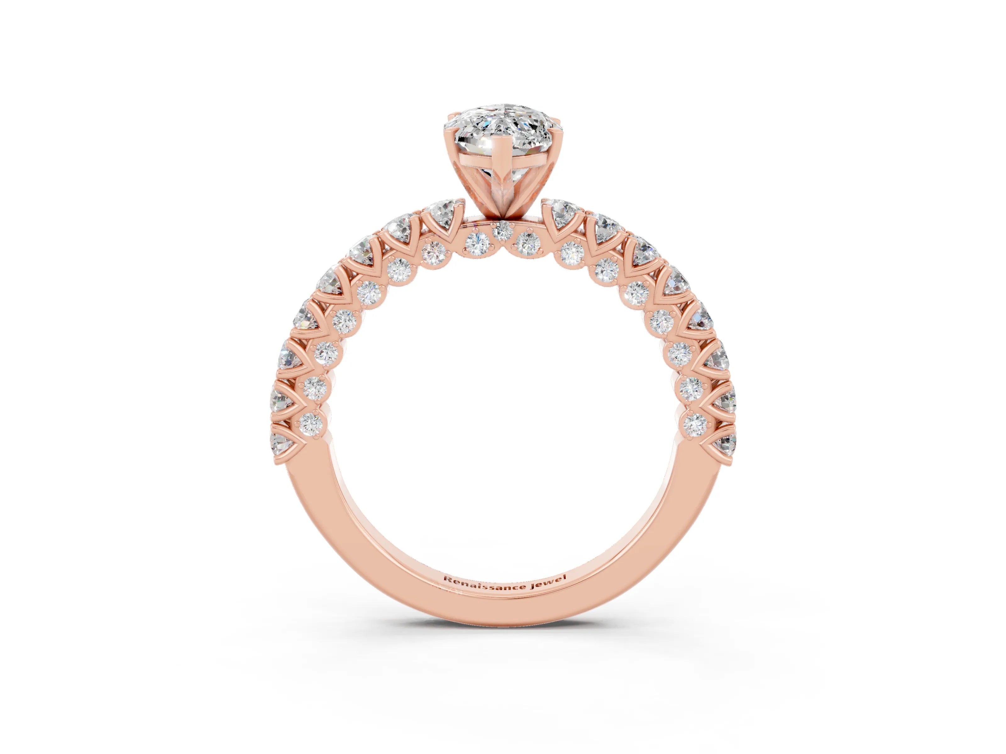 Rose gold Marquise Cut Diamond Pavé Band Solitaire Ring with Prong Setting_3