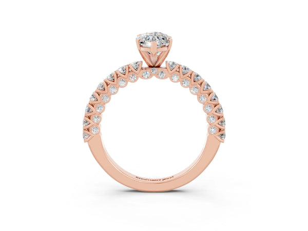 Rose gold Marquise Cut Diamond Pavé Band Solitaire Ring with Prong Setting