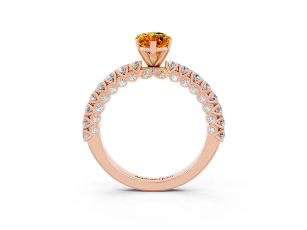 Rose gold Marquise Cut Diamond Pavé Band Solitaire Ring with Prong Setting
