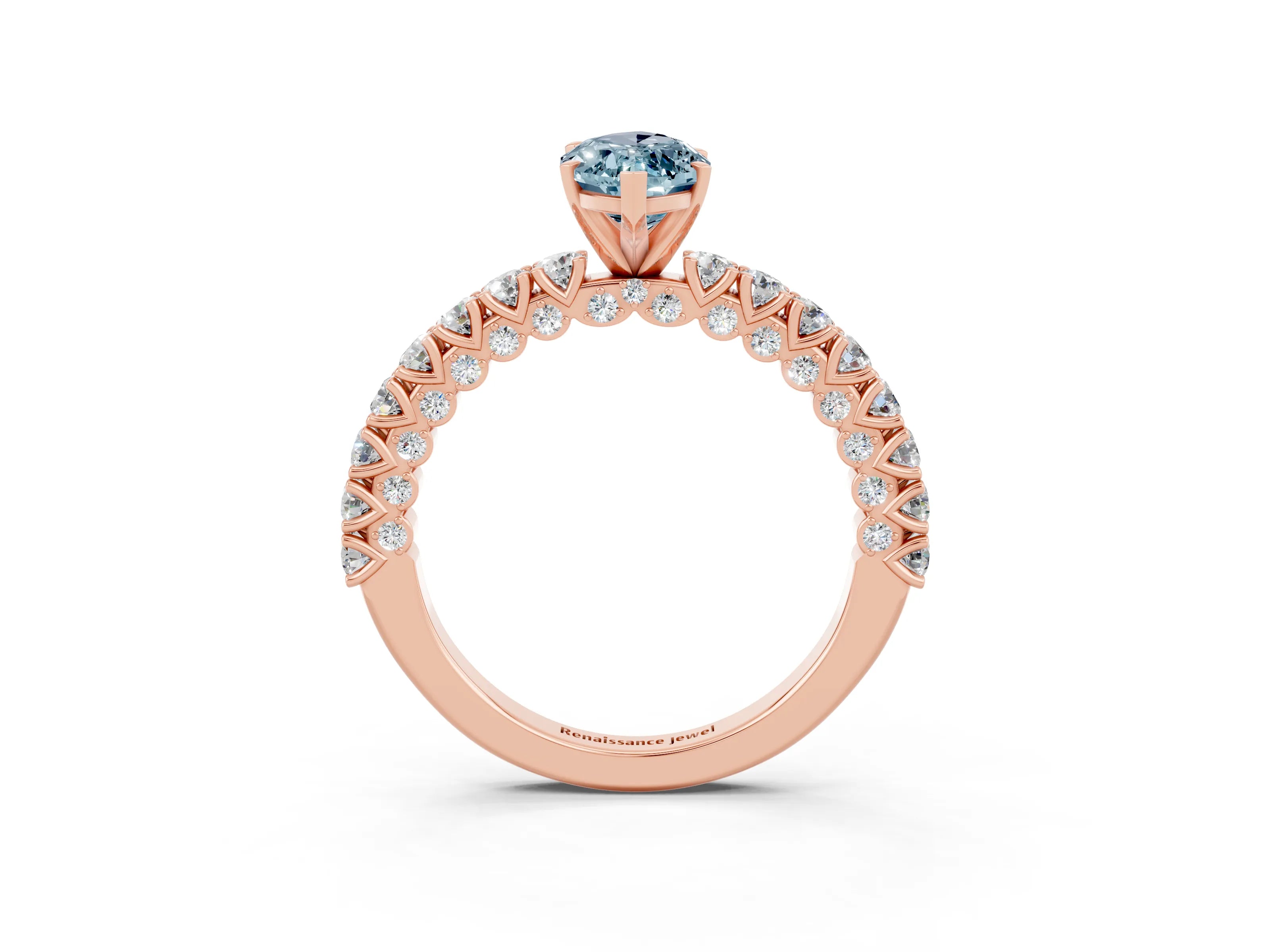 Rose gold Marquise Cut Diamond Pavé Band Solitaire Ring with Prong Setting_3
