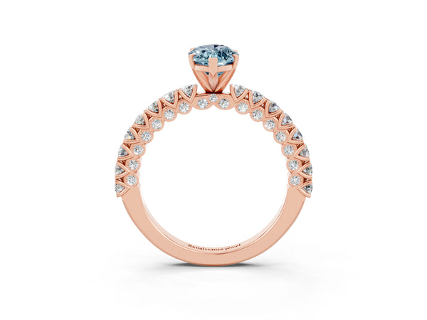 Rose gold Marquise Cut Diamond Pavé Band Solitaire Ring with Prong Setting