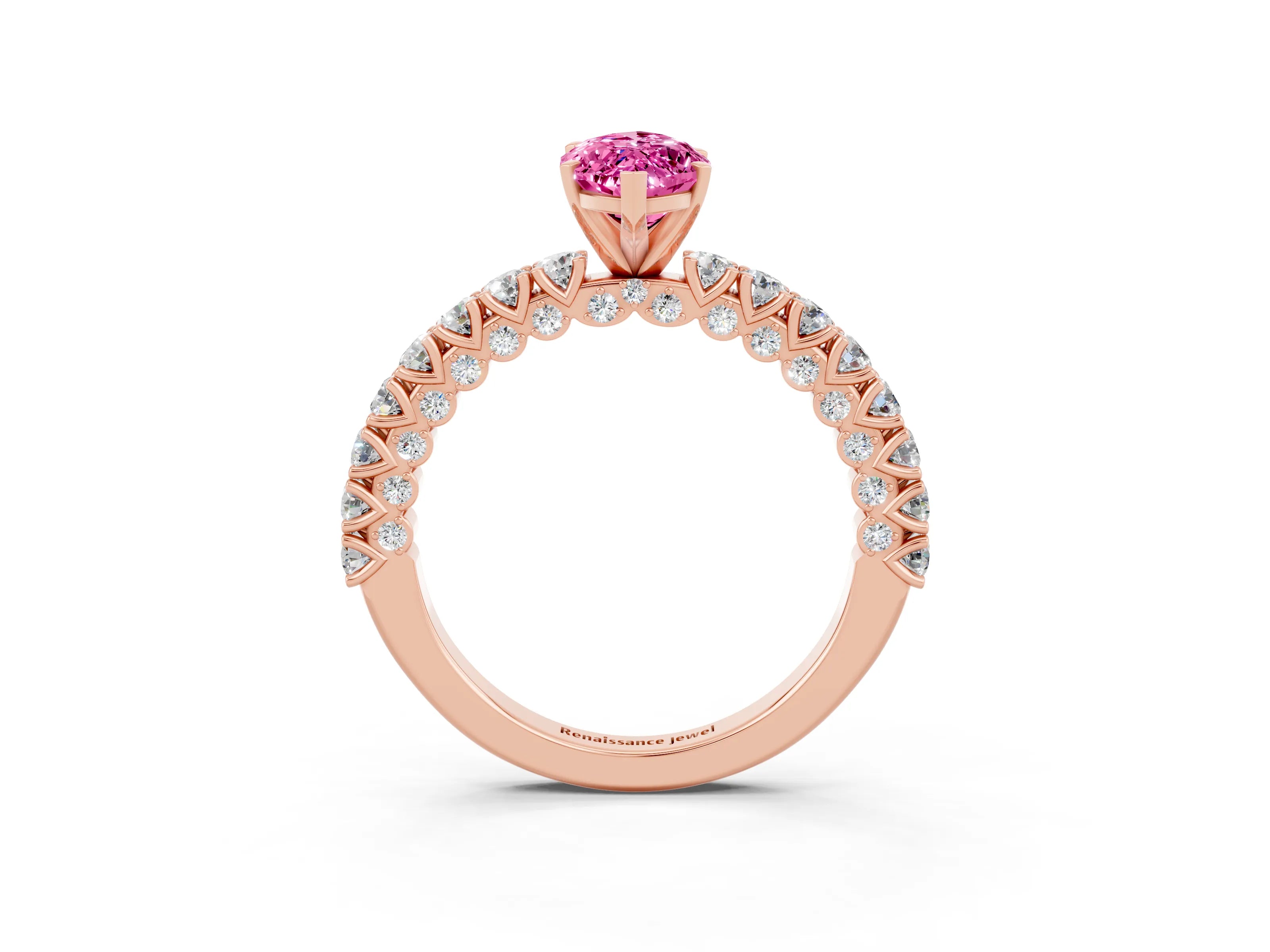 Rose gold Marquise Cut Diamond Pavé Band Solitaire Ring with Prong Setting_3