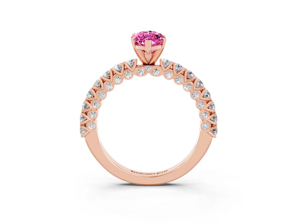 Rose gold Marquise Cut Diamond Pavé Band Solitaire Ring with Prong Setting