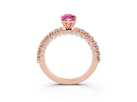Rose gold Marquise Cut Diamond Pavé Band Solitaire Ring with Prong Setting_3