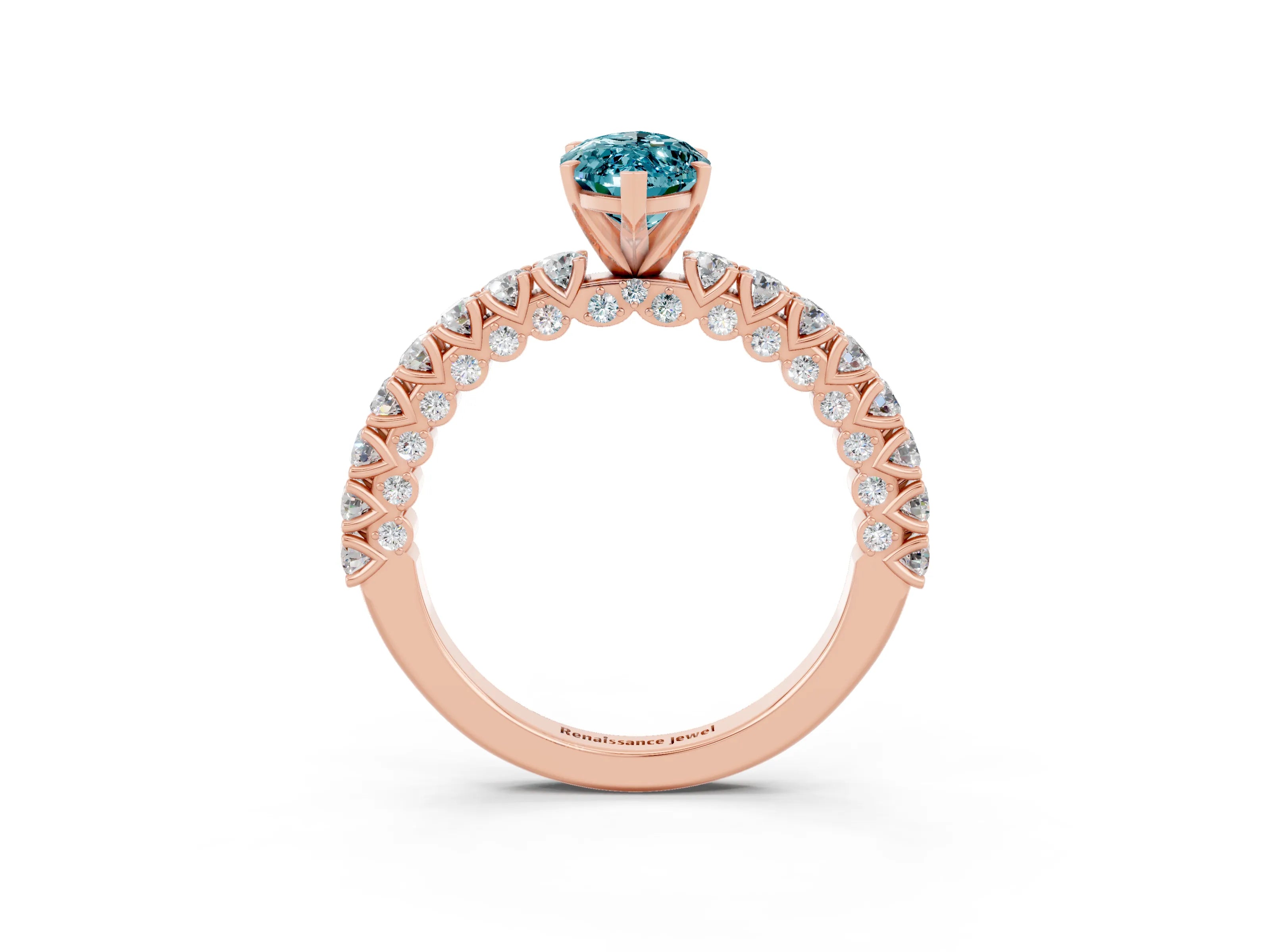 Rose gold Marquise Cut Diamond Pavé Band Solitaire Ring with Prong Setting_3