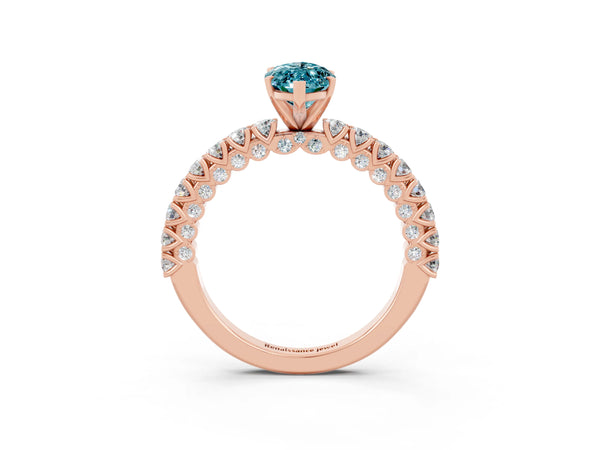 Rose gold Marquise Cut Diamond Pavé Band Solitaire Ring with Prong Setting