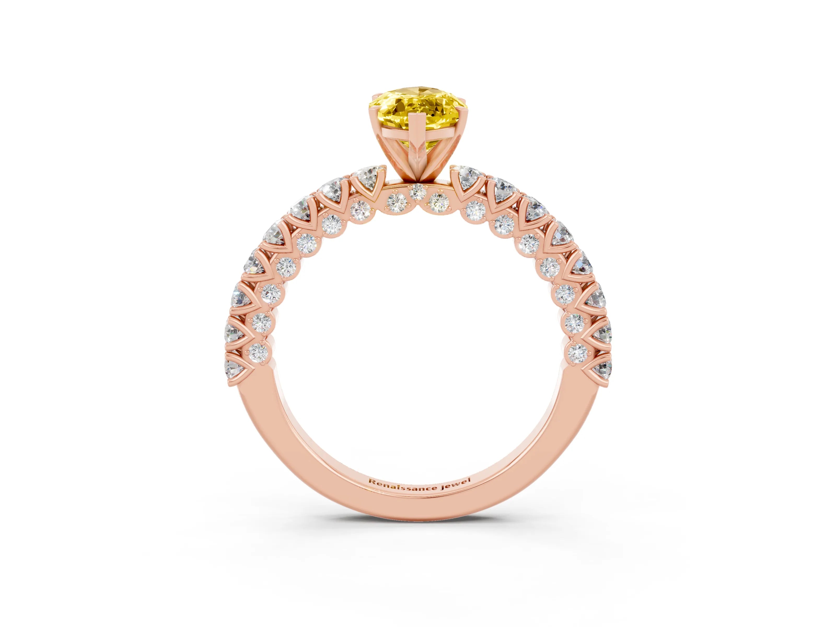 Rose gold Marquise Cut Diamond Pavé Band Solitaire Ring with Prong Setting_3