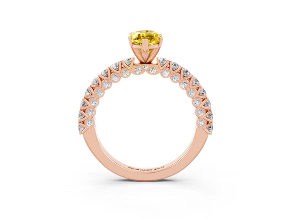 Rose gold Marquise Cut Diamond Pavé Band Solitaire Ring with Prong Setting