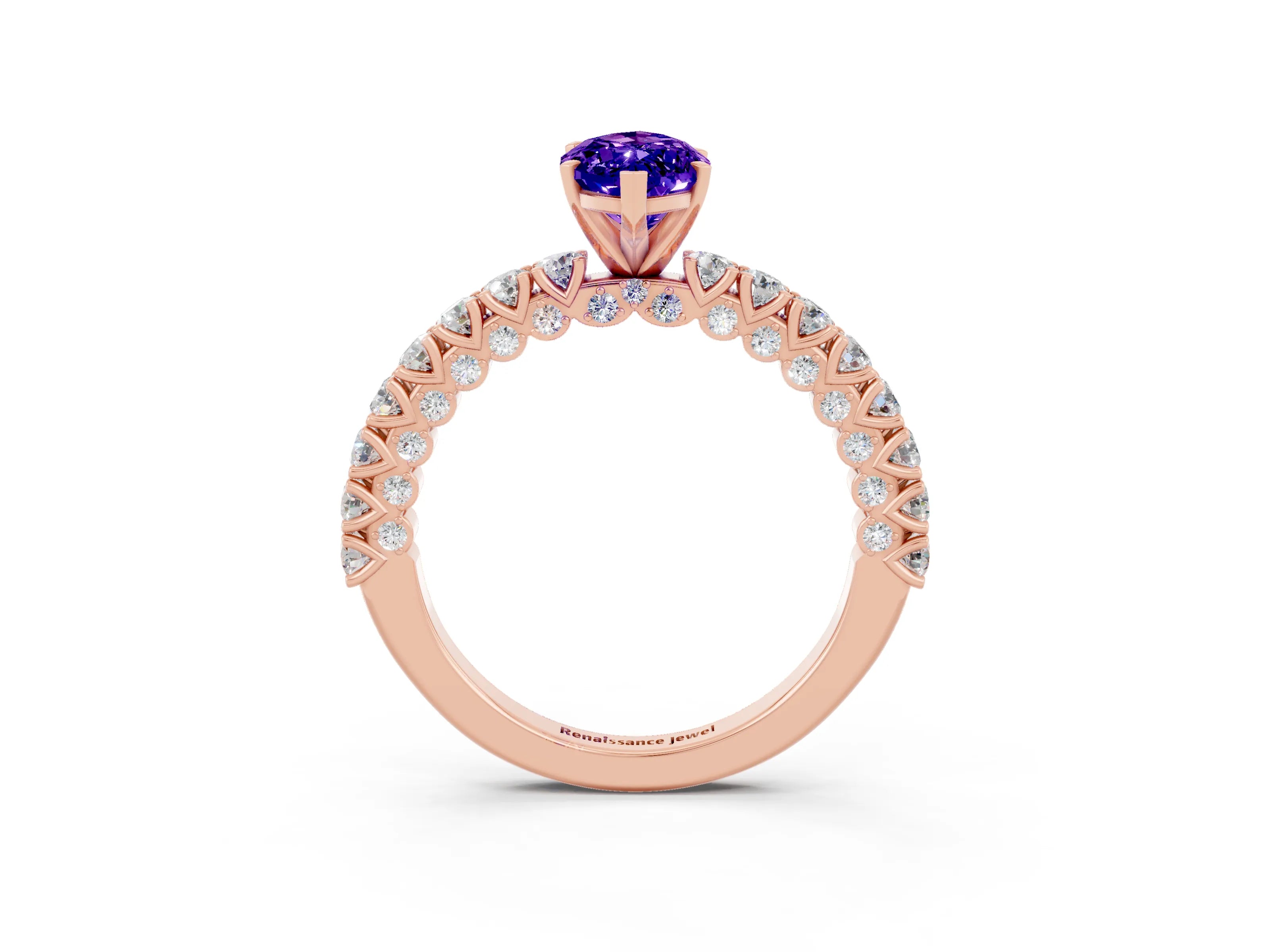 Rose gold Marquise Cut Diamond Pavé Band Solitaire Ring with Prong Setting_3
