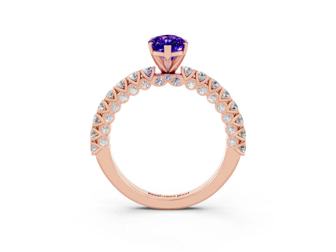 Rose gold Marquise Cut Diamond Pavé Band Solitaire Ring with Prong Setting_3