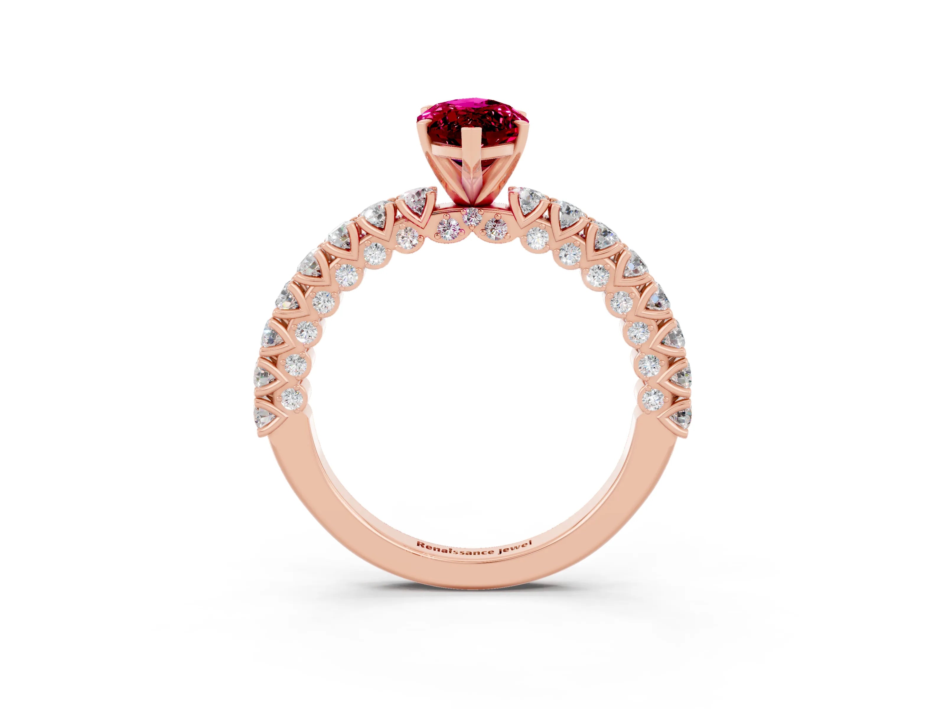 Rose gold Marquise Cut Diamond Pavé Band Solitaire Ring with Prong Setting_3