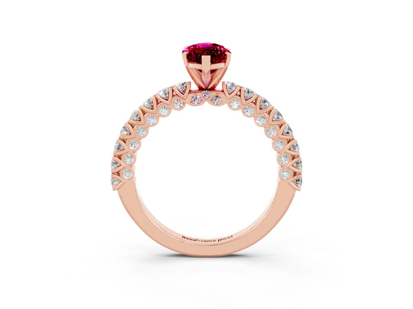 Rose gold Marquise Cut Diamond Pavé Band Solitaire Ring with Prong Setting