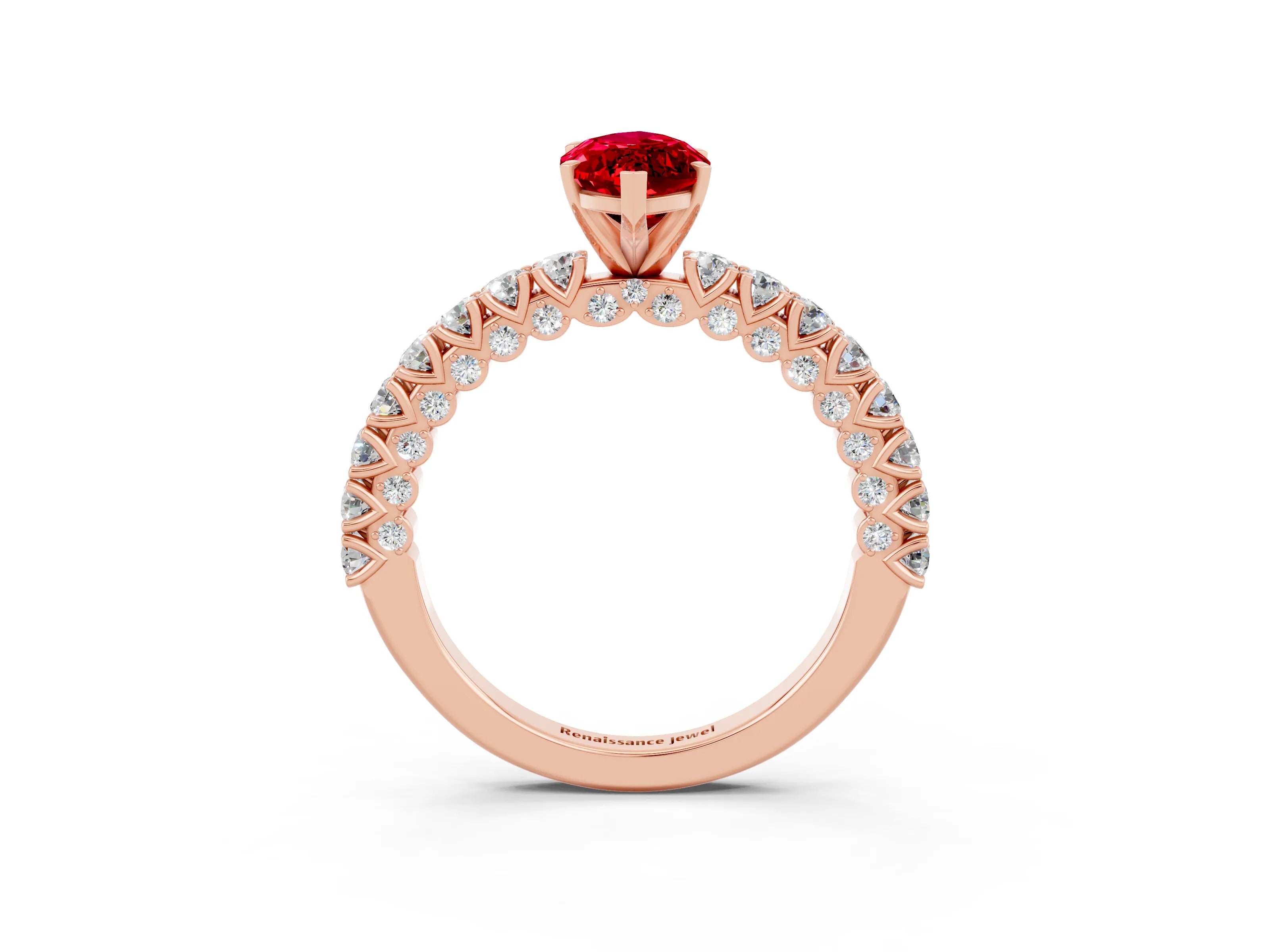 Rose gold Marquise Cut Diamond Pavé Band Solitaire Ring with Prong Setting_3