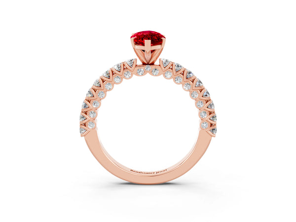Rose gold Marquise Cut Diamond Pavé Band Solitaire Ring with Prong Setting