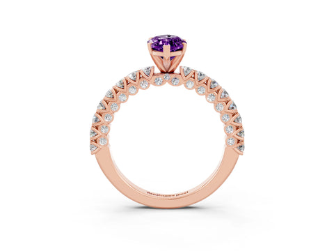 Rose gold Marquise Cut Diamond Pavé Band Solitaire Ring with Prong Setting_3