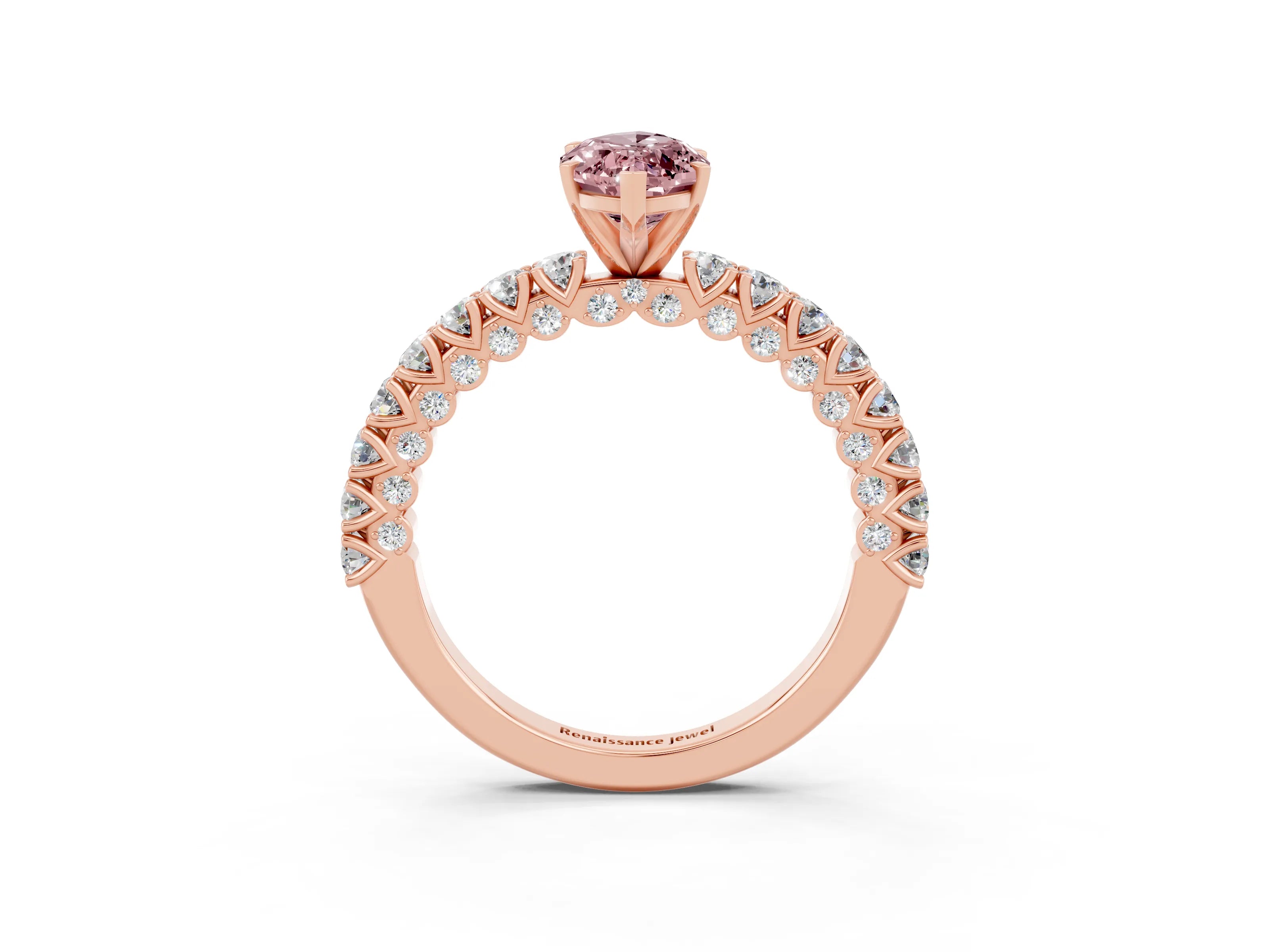 Rose gold Marquise Cut Diamond Pavé Band Solitaire Ring with Prong Setting_3
