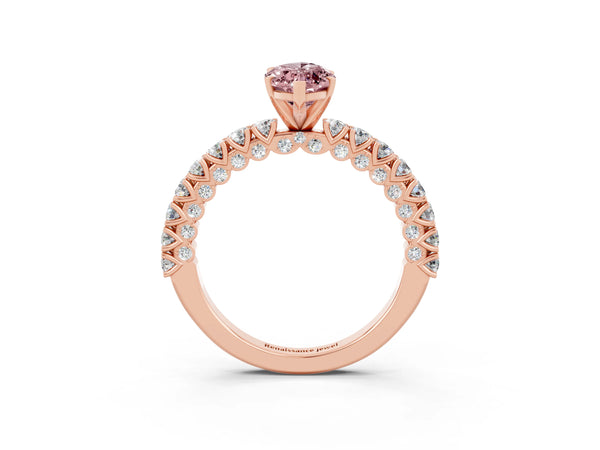 Rose gold Marquise Cut Diamond Pavé Band Solitaire Ring with Prong Setting
