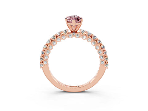 Rose gold Marquise Cut Diamond Pavé Band Solitaire Ring with Prong Setting_3