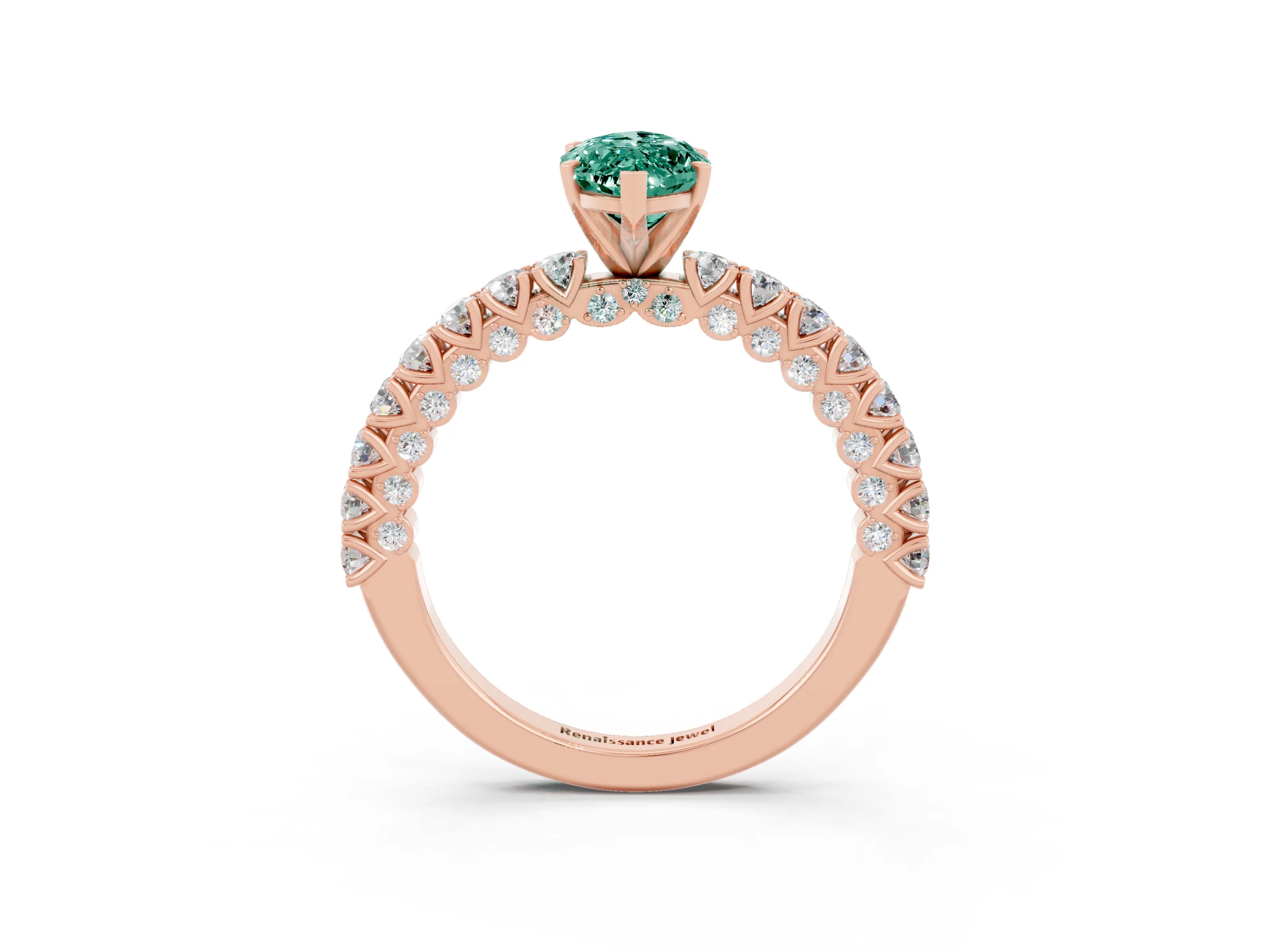 Rose gold Marquise Cut Diamond Pavé Band Solitaire Ring with Prong Setting_3