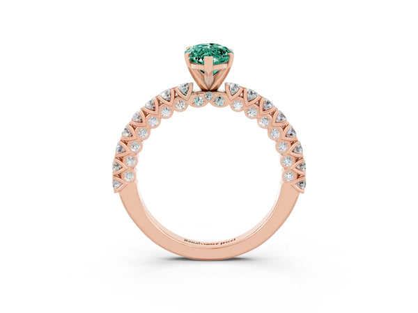 Rose gold Marquise Cut Diamond Pavé Band Solitaire Ring with Prong Setting