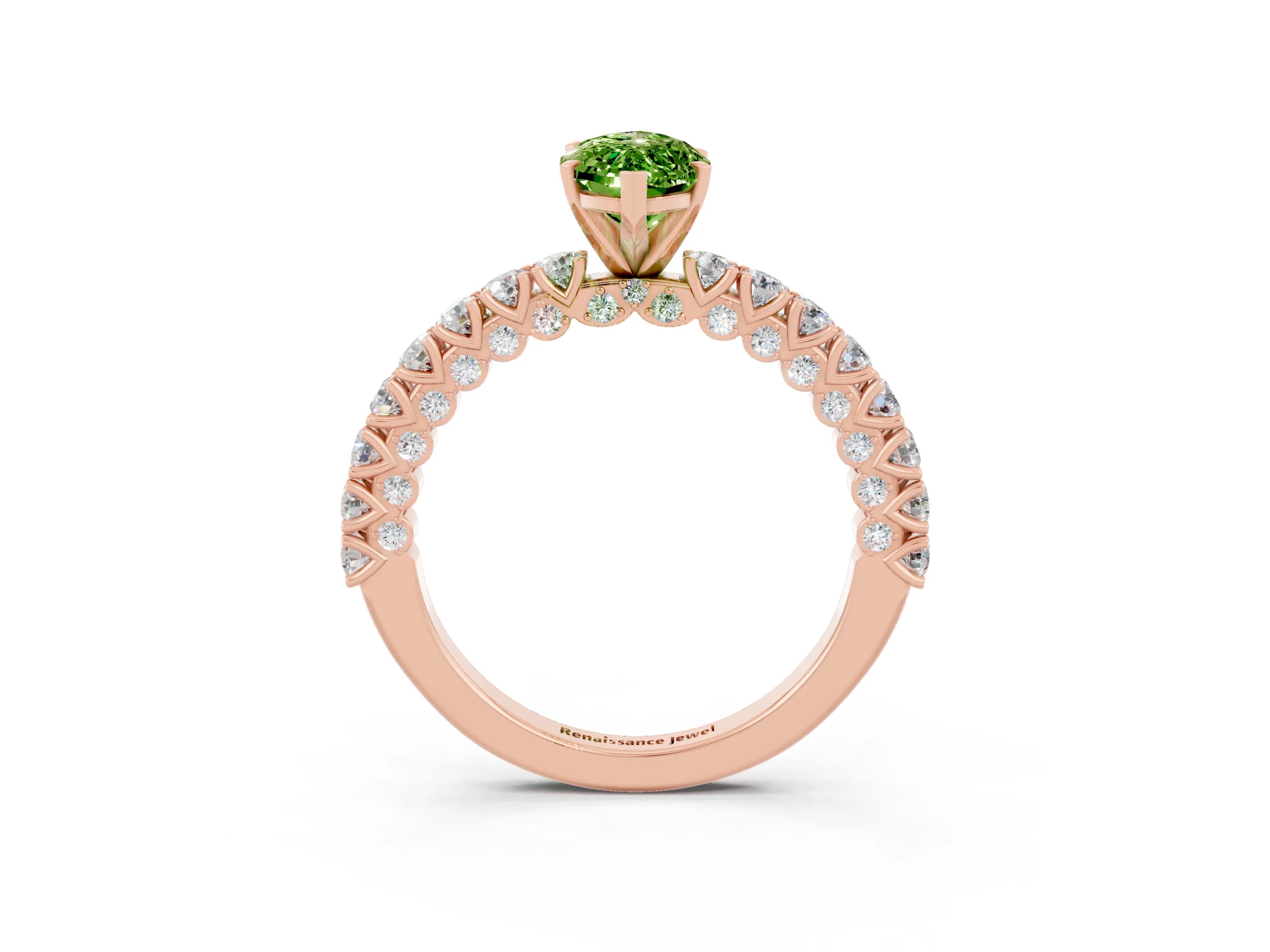 Rose gold Marquise Cut Diamond Pavé Band Solitaire Ring with Prong Setting_3
