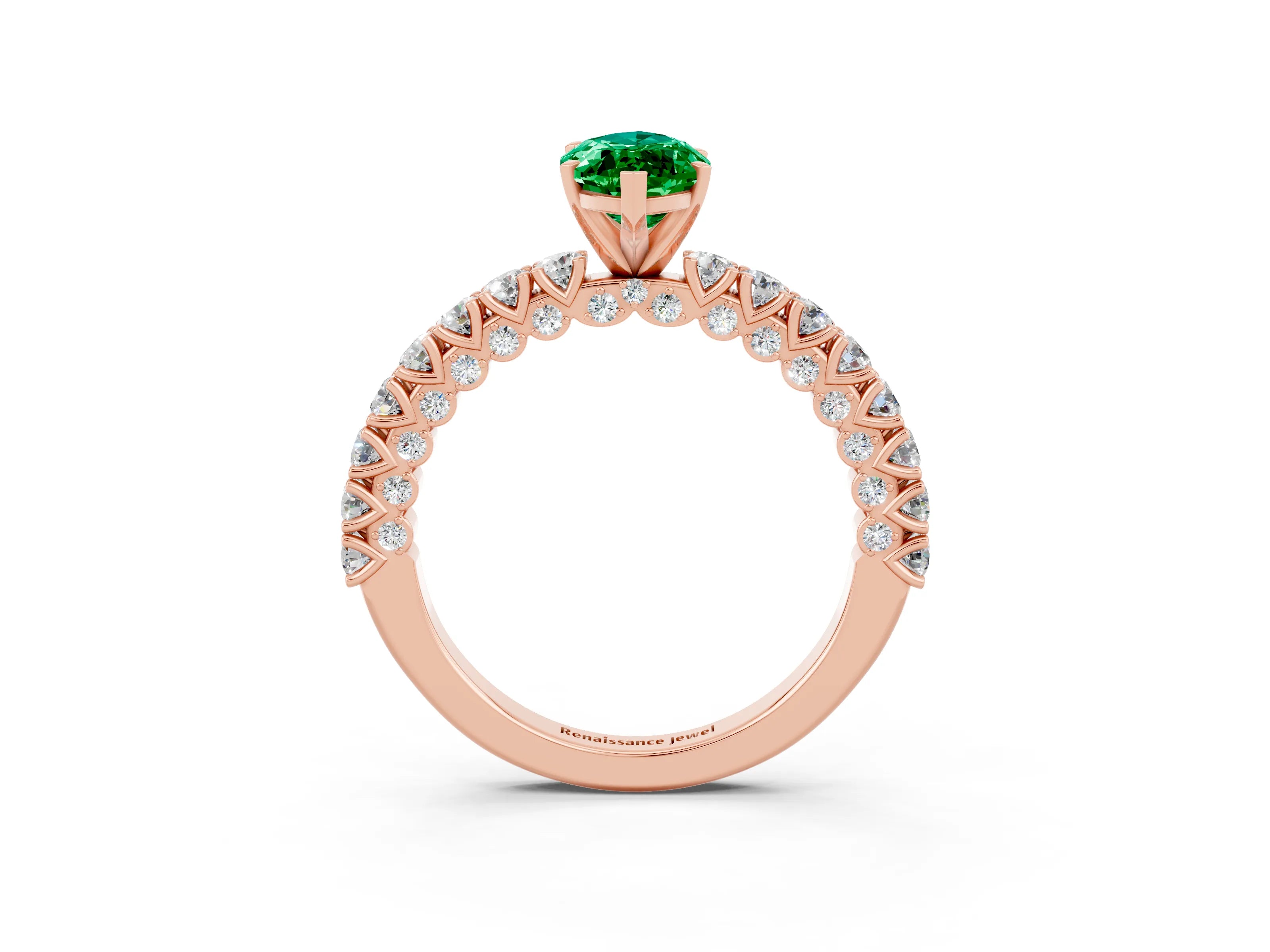 Rose gold Marquise Cut Diamond Pavé Band Solitaire Ring with Prong Setting_3