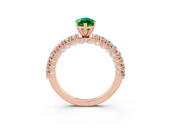 Rose gold Marquise Cut Diamond Pavé Band Solitaire Ring with Prong Setting