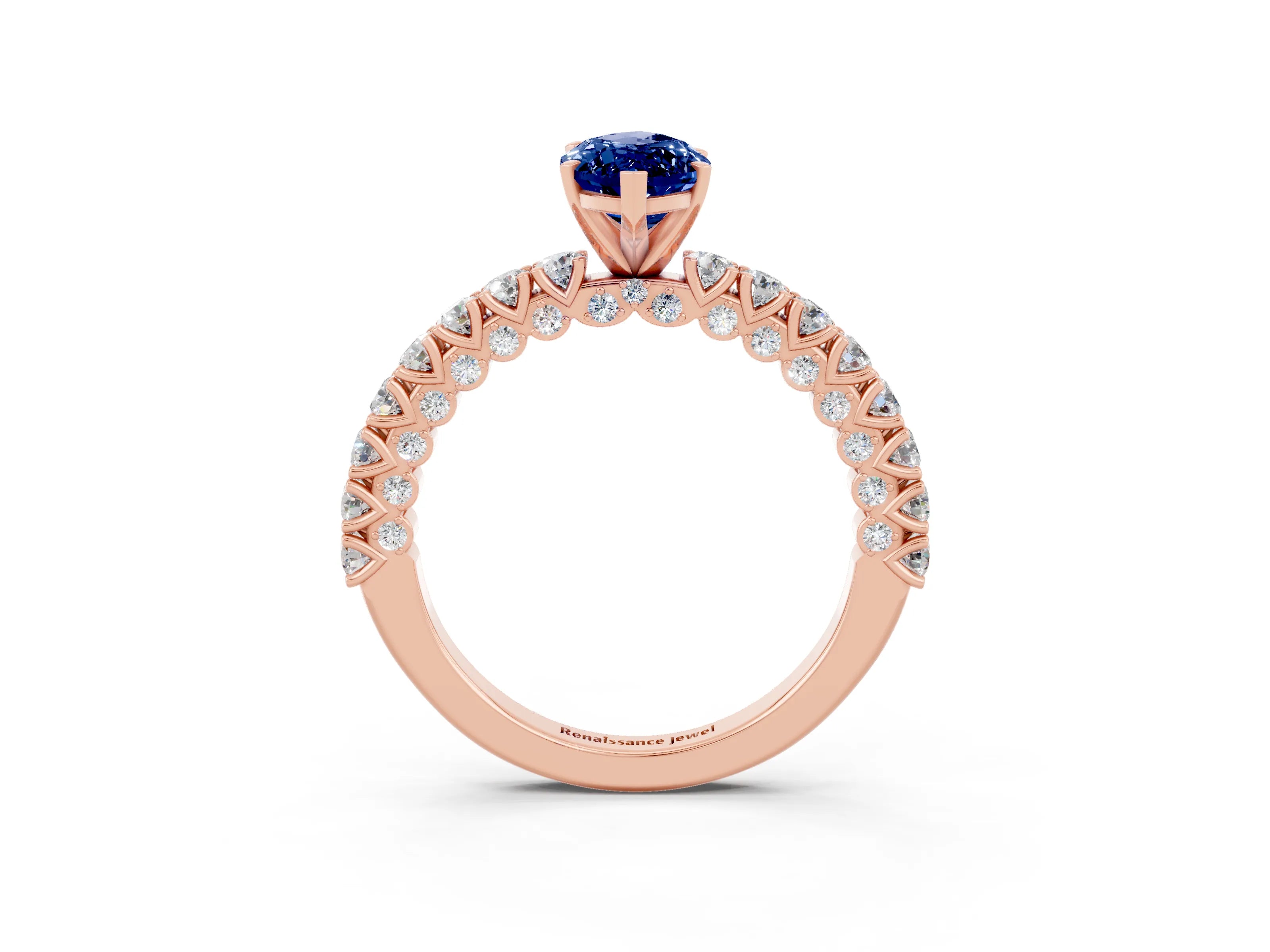 Rose gold Marquise Cut Diamond Pavé Band Solitaire Ring with Prong Setting_3