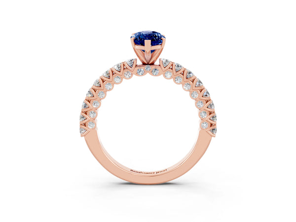 Rose gold Marquise Cut Diamond Pavé Band Solitaire Ring with Prong Setting