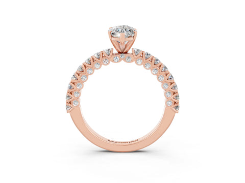 Rose gold Marquise Cut Diamond Pavé Band Solitaire Ring with Prong Setting_3