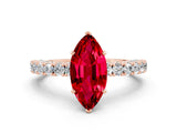 Rose gold Marquise Cut Diamond Pavé Band Solitaire Ring with Prong Setting